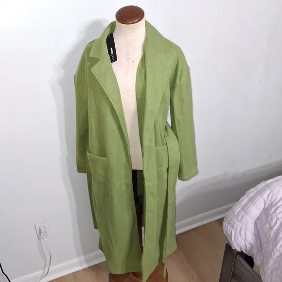 Fashion Nova Green Long Trench Coat - Picture 2 of 9